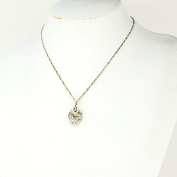 CHANEL CC Logo Rhinestone Heart Charm Necklace 17" Gold Tone 08P Auth w/Box h113 - Picture 2 of 7